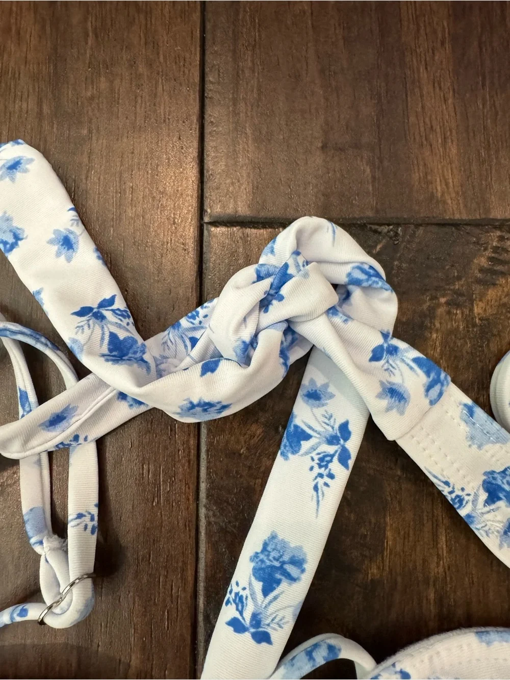 Blue Floral Tie-Back Bikini Top